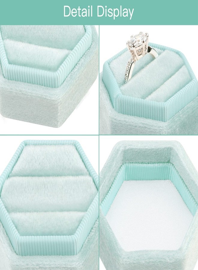 DesignSter Hexagon Velvet Ring Box - Premium Gorgeous Vintage Double Ring Display Holder with Detachable Lid for Proposal, Engagement, Wedding, Ceremony (Mint green) - Image 4